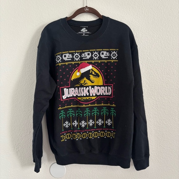Jurassic World Size Medium Black Crewneck Holiday Sweater - Picture 1 of 3
